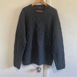 J.Crew Handknit Lambswool Cable Knit Sweater Gray Mens Medium Classic Preppy